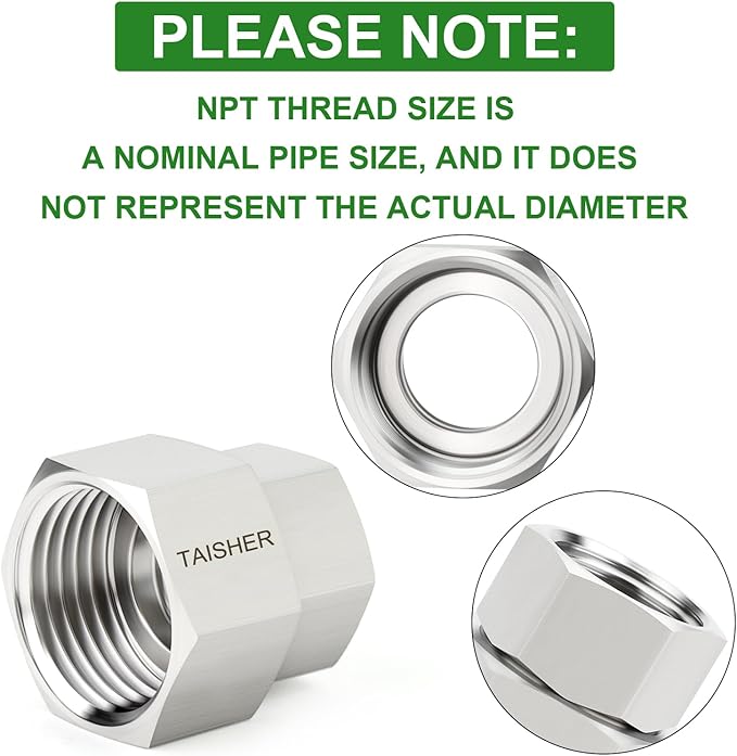TAISHER 5PCS 304 Stainless Steel Garden Hose Adapter, 3/4" GHT Female x 1/2" NPT Female Garden Hose Connector with Washers