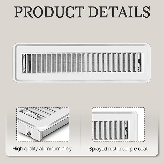 4 PCS Floor Vents Floor Registers 2x12 inch, Heavy Duty Metal Heat Air Vent Covers 2 X 12 with Rust Proof Finish for Home Office Wall Floor Registers Grilles & Vents (4, White, 2x12 Inches)