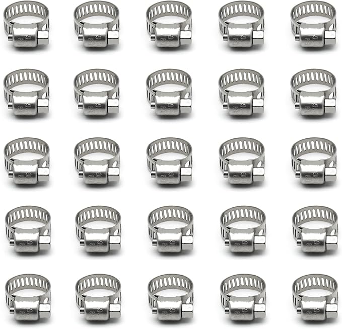 25 Pack Stainless Steel Hose Clamps, 3/8 inch to 5/8 inch Worm Gear Metal Hose Clamps for Pipe, Dryer Repair, Tubing and Fuel Line