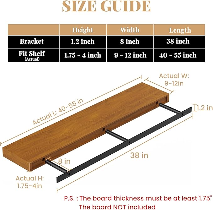 Floating Shelf Bracket Heavy Duty Shelving Brackets,Decorative Floating Shelf Hardware Black,Hidden Metal Shelf Support Bracket(38X8X1.2-Metal Jig)