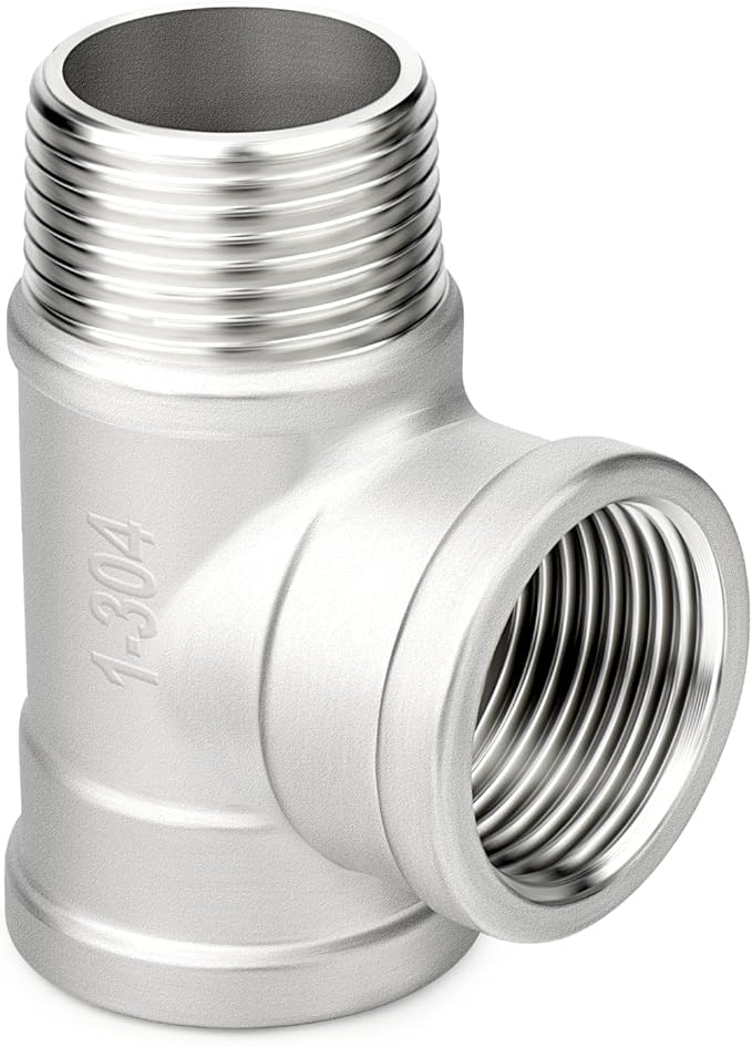 TAISHER 2PCS 304 Stainless Steel Tee Pipe Fittings, 1" NPT Female x 1" NPT Female x 1" NPT Male Pipe Fittings, Male Run Tee