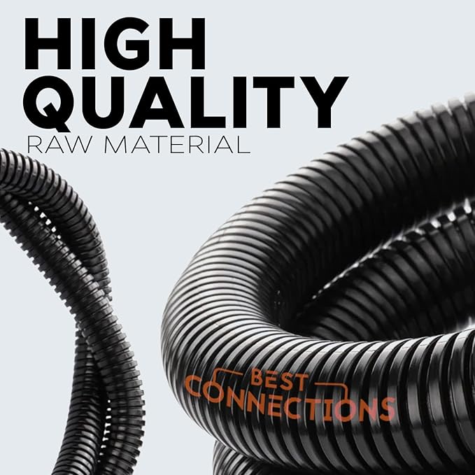 BEST CONNECTIONS (1" x 50 ft) Split Wire Loom Flex-Guard Convoluted Tubing Protective Split Cable Sleeves for Automotive Home Industrial Electrical Wires Chemical Resistant Conduit Black