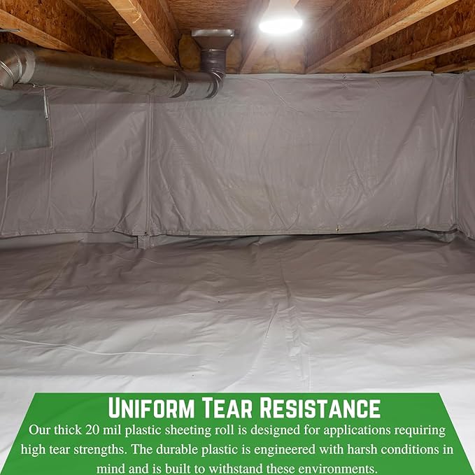 Farm Plastic Supply - Crawl Space Vapor Barrier - 20 mil - Thick Plastic Sheeting, Drop Cloth Moisture Barrier for Crawl Space Encapsulation, Heavy Duty Polyethylene, Panda Film (6' x 100)