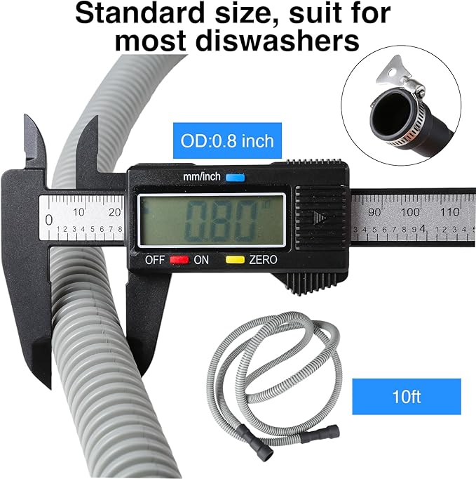 10Ft Universal Dishwasher Drain Hose, Corrugated Discharge Hose Flexible Dishwasher Replacement Drain Hose Extension with 2 Clamps,Fit 5/8"-3/4" and 1"