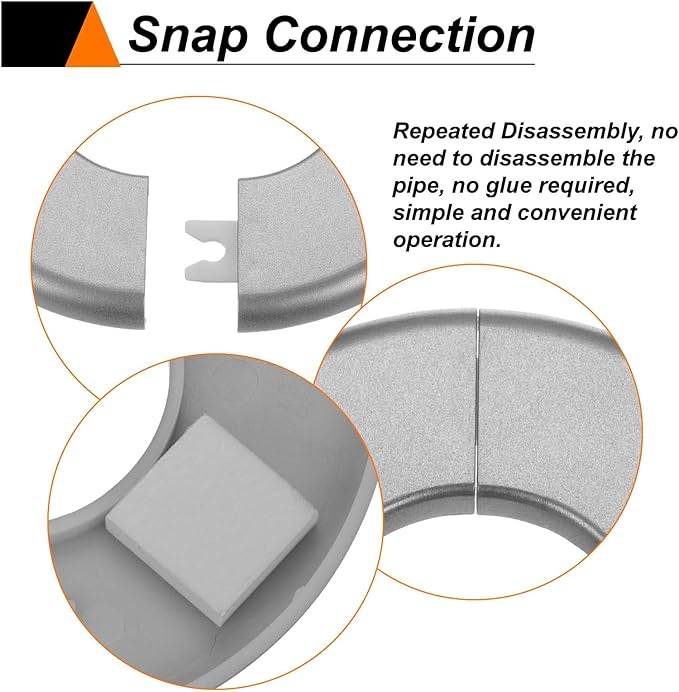 HARFINGTON 4pcs Wall Split Flange 33.5mm/1.3" Self-Adhesive Plumbing Cover Plates ABS Plastic Round Escutcheon Plate Buckle Design for Water Pipe Bathroom Kitchen Decoration, Gray