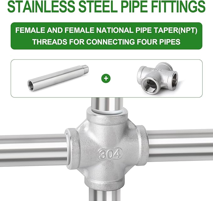 TAISHER 5PCS Stainless Steel 4 Way Pipe Fittings, 1/4" x 1/4" x 1/4" x 1/4" NPT Female Pipe Fittings