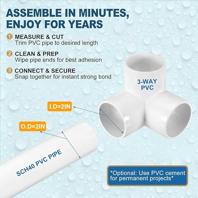 2 Pack 2" SCH40 PVC Elbow Pipe Fitting, 3-Way PVC Elbow Corner Side Outlet Tee Fitting, Furniture Grade Pipe Connectors for DIY Creative Project, Pond Protection, Socket x Socket