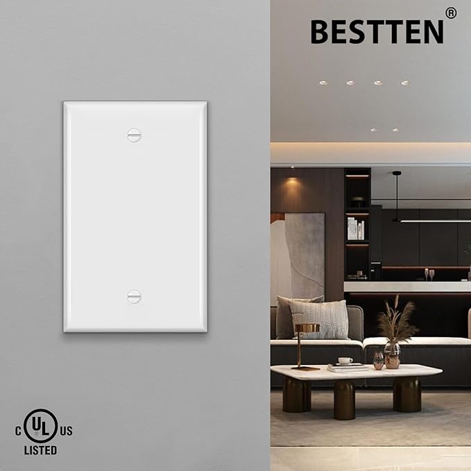 BESTTEN 50 Pack 1-Gang Blank Wall Plate, UL Listed, No Device Outlet Cover, H4.53” x W2.76”, Unbreakable Polycarbonate Thermoplastic Wallplate, White