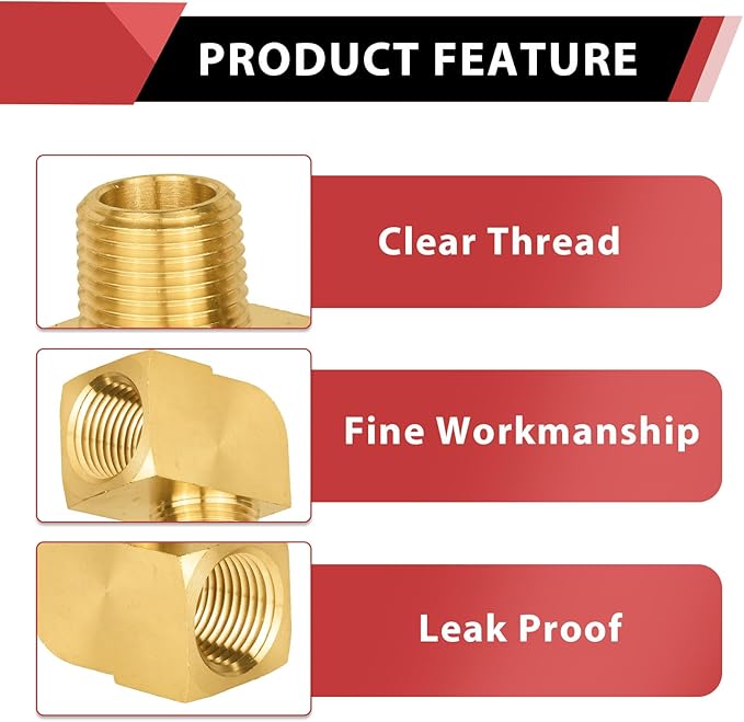 (Pack of 5) EFIELD Extruded 90 Degree Barstock Street Elbow, 1/2 Inch Male NPT Pipe to 1/2 Inch Female NPT Brass Pipe Fittings,(NPT130)