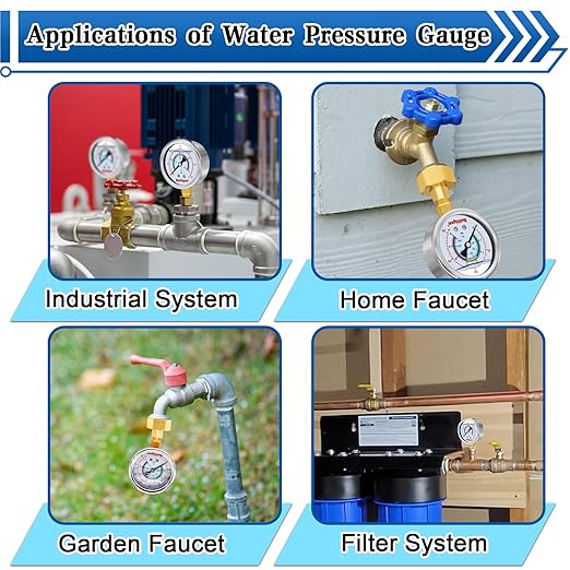0-100 Psi Water Pressure Test Gauge, Water Pressure Gauge, 3/4" GHT Female Thread Pressure Gauge Filled with Oil, Water Pressure Gauge for Home, Fit for Home Indoors and Outdoors Pressure Test