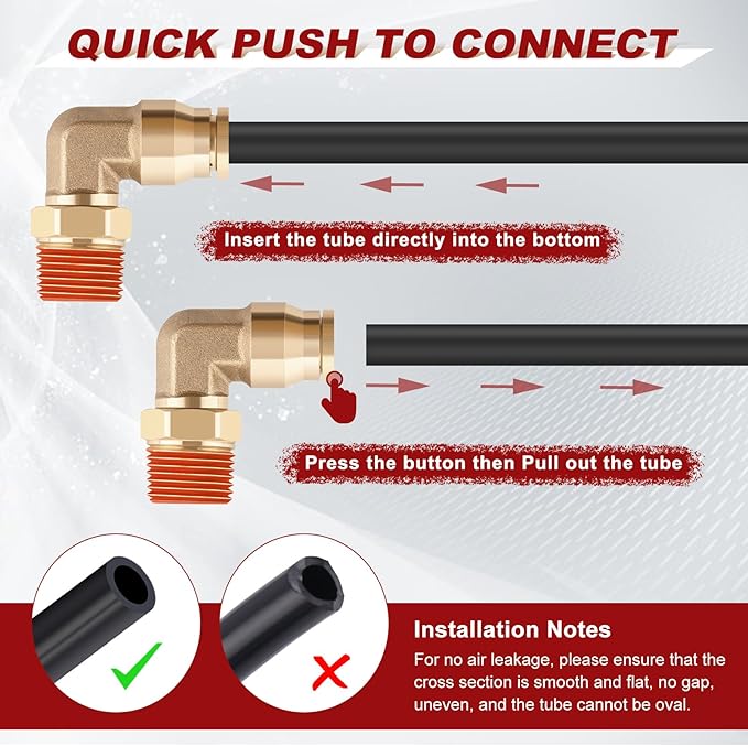 3/8" Quick Push to Connect Fittings Brass 90 Degree Union Swivel Elbow Joint DOT Approved 3/8" Tube OD x 3/8" NPT Thread Air Brake Line Adapter Air Suspension Kit for Car Truck Trailers 2pcs