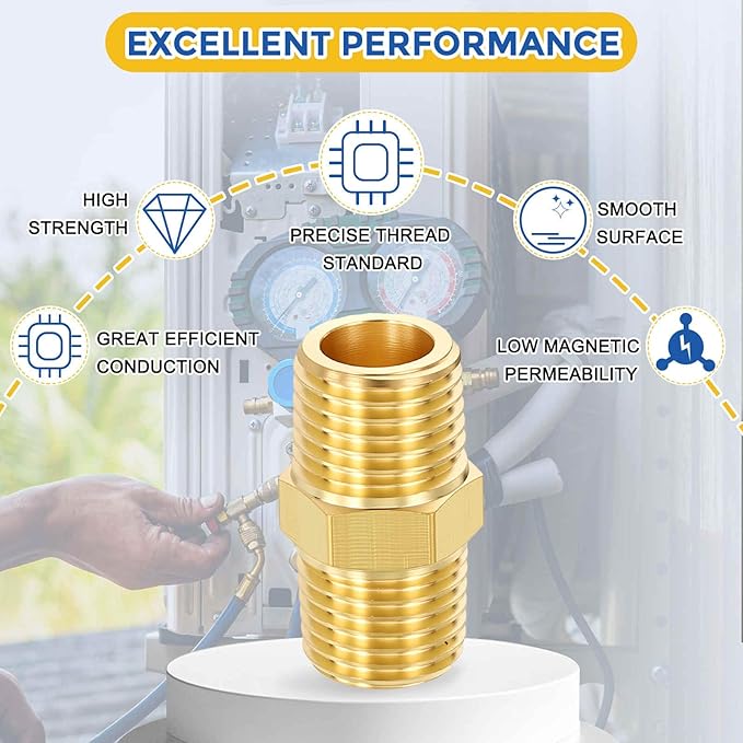 12 Pack Brass Pipe Fittings, 1/4" NPT Male to 1/4" NPT Male Brass Hex Nipple, Male Pipe Adapter Reducer for Air, Oil, LP