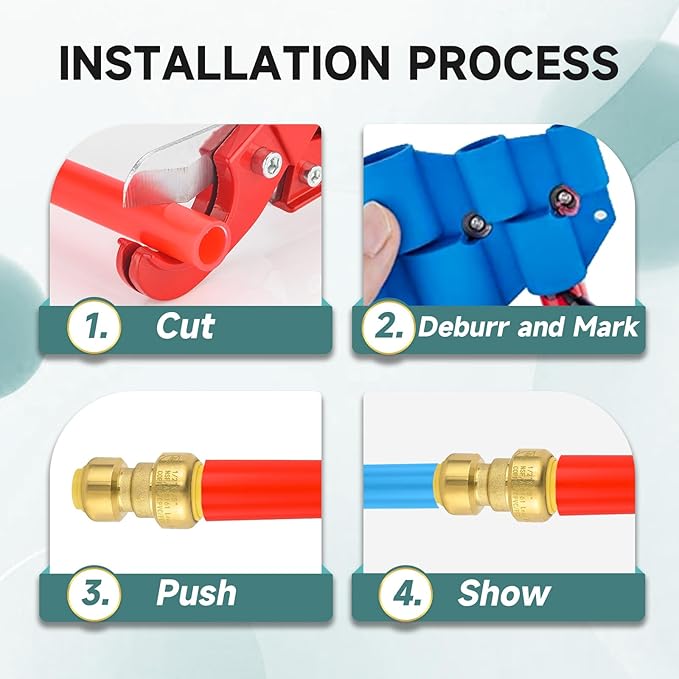 (Pack of 10) Niikappu 1/2" x 3/8" Reducing Coupling Brass Fittings, Push-to-Connect Plumbing Fitting for Pex, Copper, CPVC, Includes Removal Clip