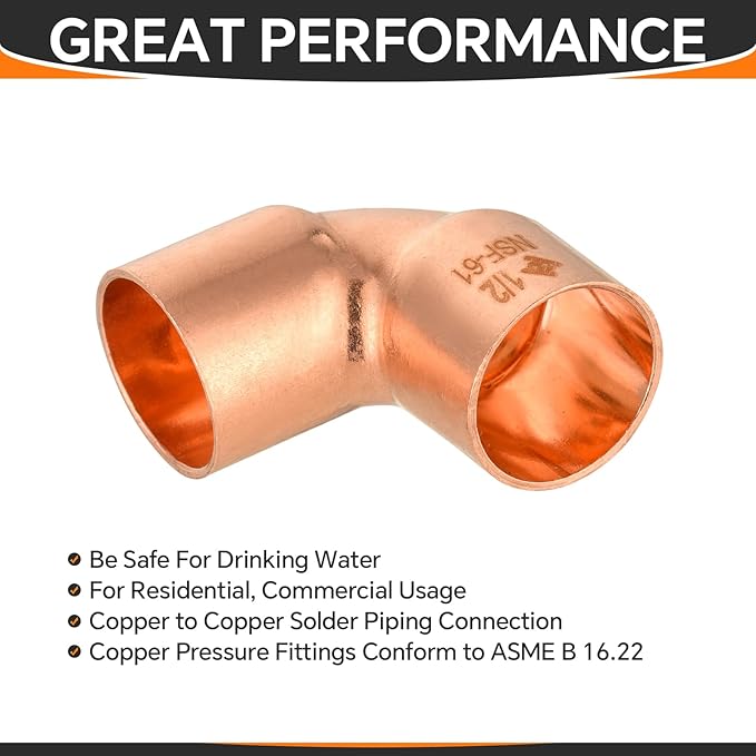 HeSun 150-Pack Copper Fittings, 1/2-Inch Short Radius 90-Degree Copper Elbow, C x C with Sweat Solder Connection