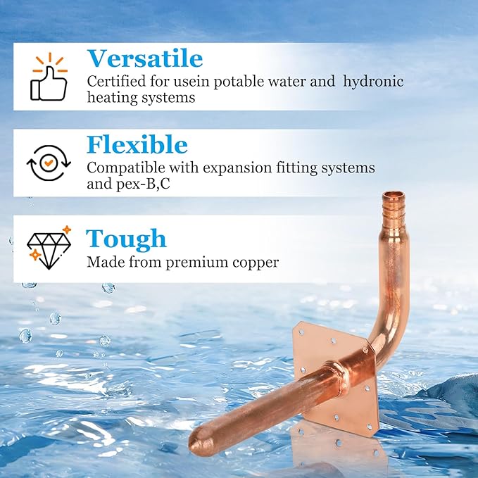 Pack of 10 Copper Stub Out Elbows with Wall Flange Stub Out 1/2’’-8inch Lengh- Easy to Install, Lead-Free-PEX-B,C Stub Out Accessories,Barb Crimp PEX-B Copper Stub Out Elbow with Wall Flange
