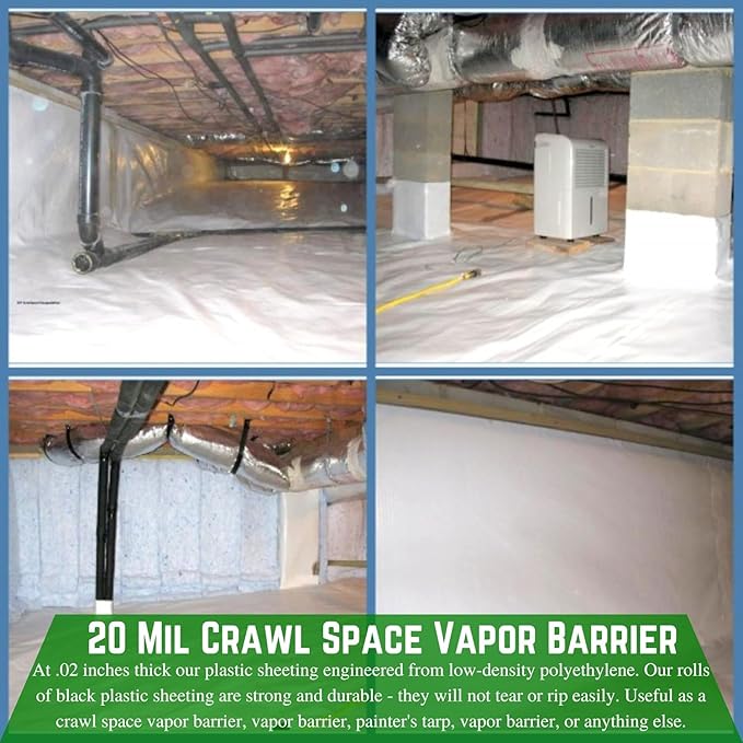 Farm Plastic Supply - Crawl Space Vapor Barrier - 20 mil - Thick Plastic Sheeting, Drop Cloth Moisture Barrier for Crawl Space Encapsulation, Heavy Duty Polyethylene, Panda Film (6' x 100)