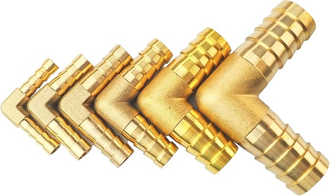 2PCs 1/2" Brass Hose Barb Fitting 90 Degree Elbow Barbed Splicer Mender Union Fitting with 4PCs Hose Clamp for Oil Water Air