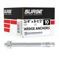 3/4" x 8-1/2" Zinc-Plated Wedge Anchors for Concrete and Cement | Heavy-Duty 3/4 Concrete Anchors (Box of 10)