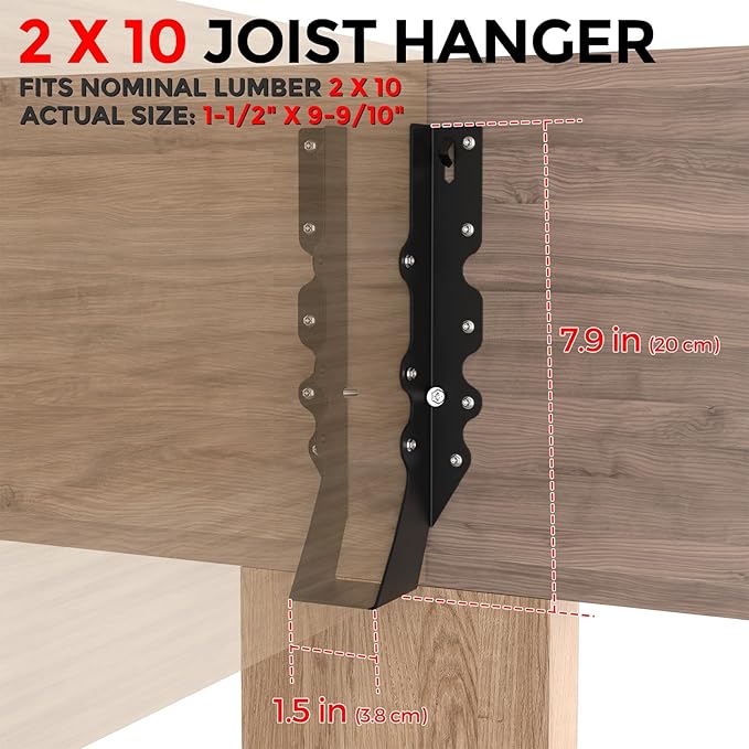 50Pcs Black 2x10 Joist Hangers for Wood,18 Gauge Face Mount Joist Hanger,Lu210 Joist Hangers Powder Coating,Hurricane Ties for Rafter,Rafter Brackets 2x10 for Deck,Floor,Roof Overhang,Ceiling Joist
