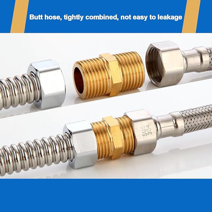 4PCS Hex Nipple 1/4"NPT x 1/4" NPT Male Solid Brass Pipe Fitting, 1/4 inch Brass nipple Male Threaded Pipe Adapter Fittings Equal Nipples Connectors Couplings