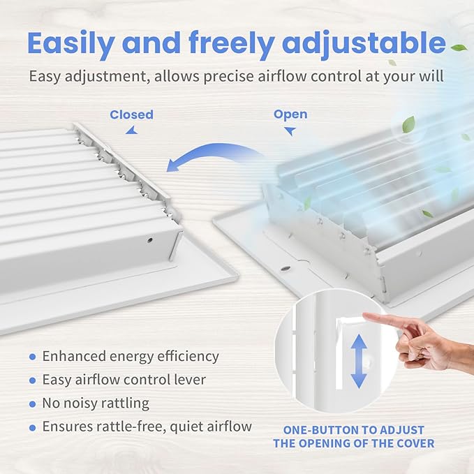 12 x 6 Inch [Duct Opening] Air Vent Covers for Wall or Ceiling - High Airflow 2 Way Steel Ventilation - Adjustable Wall/Ceiling Register, 13-3/4 Inch x 7-3/4 Inch [Overall Dimensions]