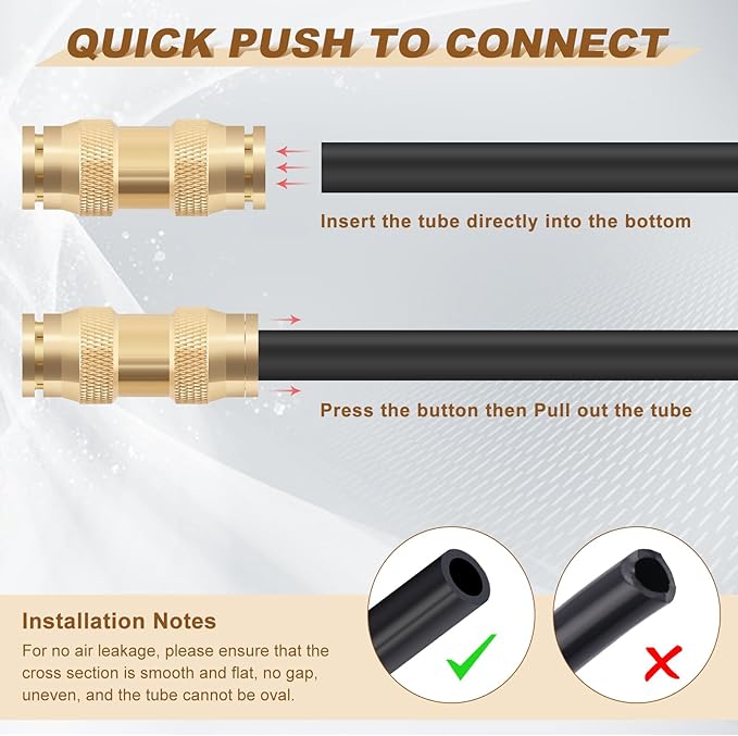25pcs Quick Connect Brass DOT Air Line Fittings Straight Union 1/4” 3/8” Tube Push to Connect Fittings Air Suspension Fittings Straight Air Brake Union Push Lock Pneumatic Air Hose Fittings