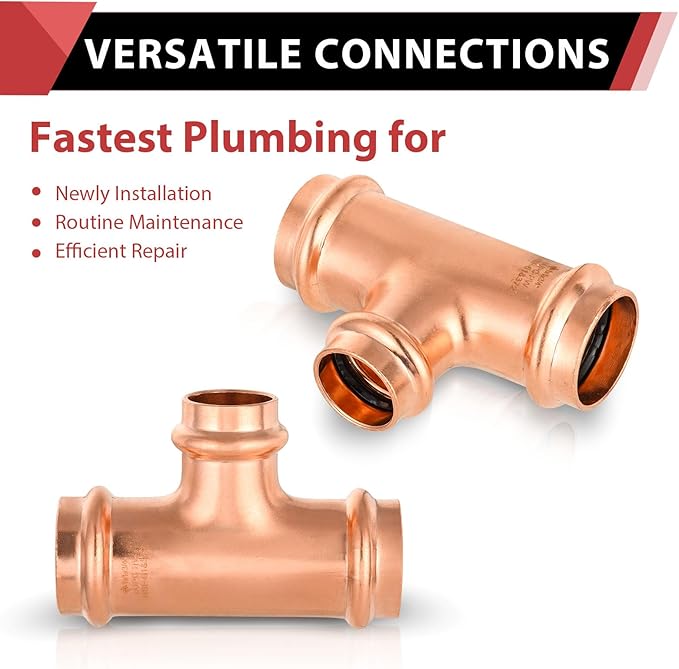 (Pack of 5) EFIELD 1" x 1" x 3/4" Copper Press Fit Tee Copper Fitting For Copper Tube Connection, LBP Design,(PRESS010)