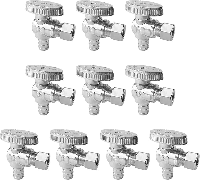 SUNGATOR 10-Pack Angle Stop Valve, 1/2" PEX x 3/8" OD Compression, Quarter Turn Chrome Plated, 1/2 inch Pex Shut Off Valves for Faucet and Toilet, UPC Certified