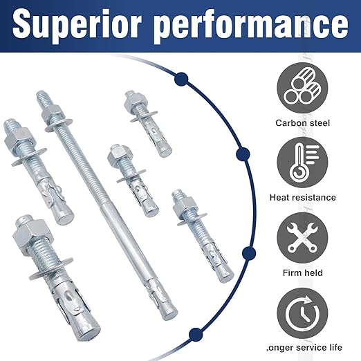 5/8" x 4-1/2" Wedge Anchor, for Cement and Concrete only, zinc-Plated Carbon Steel Screws and lag Bolts （ 20 pcs