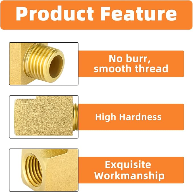 GASHER 5Pcs Brass Tee Fitting, 1/4" FNPT x 1/4" FNPTx 1/4" MNPT Pipe Fittings, Male Run Tee