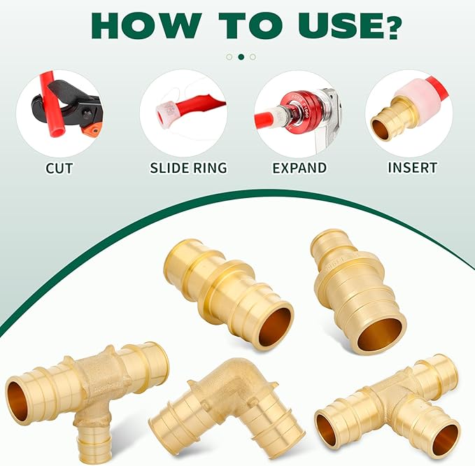 PEX-A Expansion Fittings Combo Pack – 1/2 Inch Tee & Elbow, 10 Pack (5 Tee + 5 Elbow), Lead-Free Brass, Compatible with PEX-A Expansion Systems