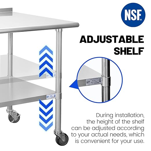 Hally Stainless Steel Table for Prep & Work 24 x 36 Inches with Caster Wheels, NSF Commercial Heavy Duty Table with Undershelf and Backsplash for Restaurant, Home and Hotel