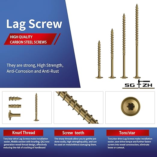 #14 x 4 Inch Lag Screws (70Pcs) 2lb. Structural Wood Screw, Bronze, Carbon Steel, Washer Head, Rust Resistant epoxy Coated, T30 Star Bit