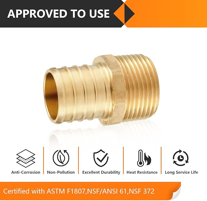 5-Pack HeSun PEX Fittings, 3/4" PEX x 1/2" Male NPT, Brass Crimp Male Adapter Fitting for ASTM F1807(PEX1807027-5)