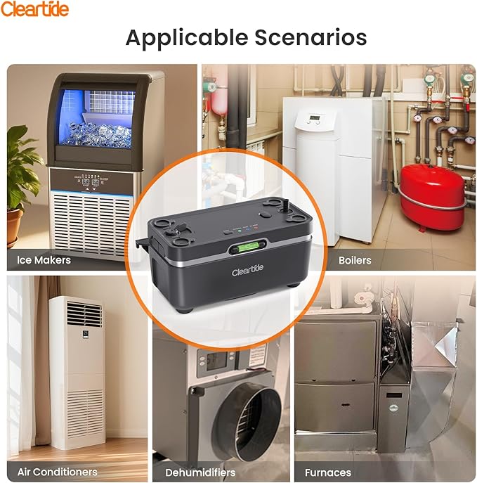 Cleartide Condensate HVAC Pump, Ultra-Quiet 25dB, 1/30 HP 135 GPH, 100-240V, Automatic Condensate Removal Pump with Safety Switch and Tubing for Air Conditioner/Furnace/Dehumidifier/Ice Machine