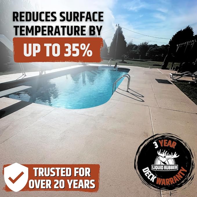 Liquid Rubber Cool Foot Deck Coating - Solar Protection Paint, Reduces Surface Temperatures by Up to 35%, Multi-Surface Cooling Decking Sealant, Waterproof, Durable Membrane, Misty Gray, 1 Gallon