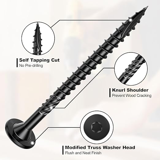 #14 Heavy-Duty Wood Screws, Star Drive Deck Screws, Rust Resistant Timber Screws for Timber/Log/Landscaping Wood (10 Inch,50Pcs,Black)