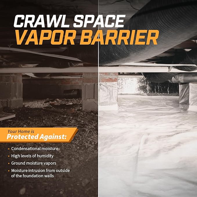 Crawl Space Vapor Barrier, 12 mil 10'x25', White Heavy Duty Plastic Sheeting - Thick Polyethylene Film, 12mil Crawlspace Liner, Drop Cloth Vapor Barrier Covering for Crawlspace and Basement