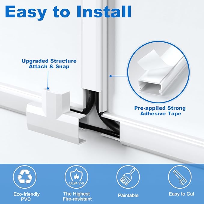 ZhiYo Cord Cover Wall Kit, 94.5in Cord Hider Wall Mounted TV, Wire Covers for Cords, Paintable Wire Hiders for TV On Wall, TV Cable Hider Wall Kit, Wall Cord Concealer, 6 x L15.7in W0.98 H0.5in, Beige