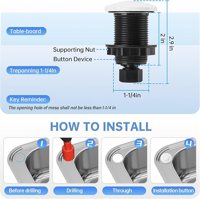 Garbage Disposal Air Switch Kit Sink Top Waste Disposal Stainless Steel White On/Off Air Button Food and Waste Disposals Part by Briidea, UL Listed