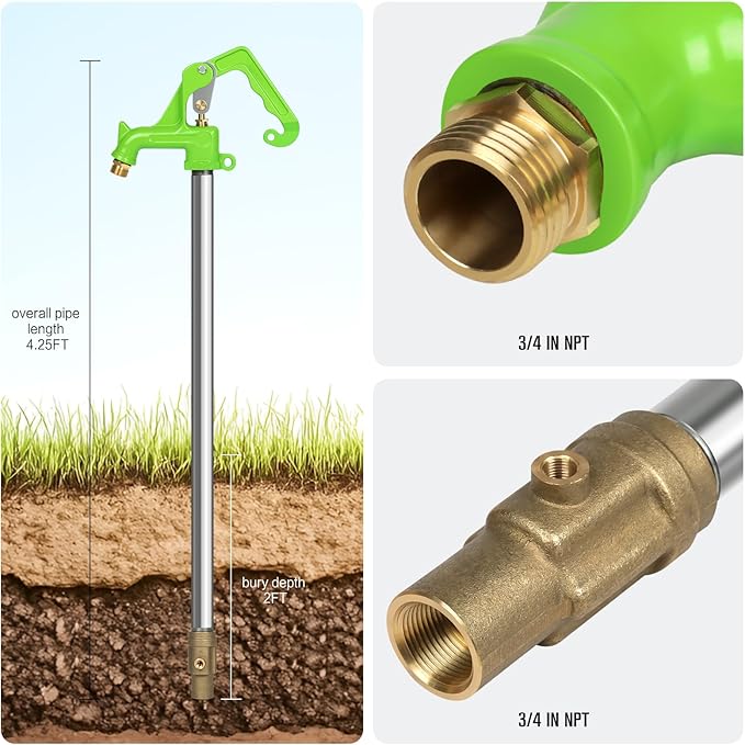 GALAX PRO Freeze Proof Outdoor Hydrant Head with 3/4" Pipe Connection, 1" NPT Galvanized Pipe Thread, No Lead -Perfect for Yard, Garden, Farm, Pasture Irrigation & Drinking (Pipe Not Included)