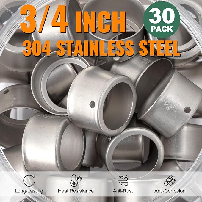30 Pack 3/4" Pex Stainless Steel Press Sleeves, SUNGATOR 3/4'' Press Sleeves for 3/4 Inch Pex Pipe, Brass or Poly PPSU Pex Fittings