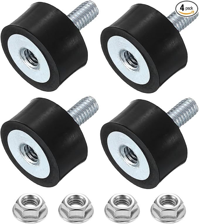 uxcell M4 Rubber Mounts, 4Pcs 15x8mm(DxH) Rubber Cylindrical Anti Vibration Isolator Shock Absorber with Lock Nut for Car Bobbin Generator Air Compressors