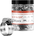 36 Pack 1/2'' - 3/4'' Worm Gear Hose Clamps, Adjustable Range 13-19mm 304 Stainless Steel Fuel Line Hose Clamps for Pipe, Plumbing, Automotive And Mechanical Application