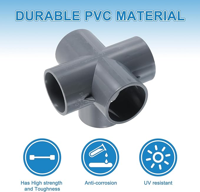 uxcell 1-1/4" PVC Fittings, 4 Pcs 5 Way Elbow Connector Elbow PVC Furniture Fittings Corner Fitting for Water Supplies PVC Furniture DIY Shelf Greenhouse Tent Connection, Grey