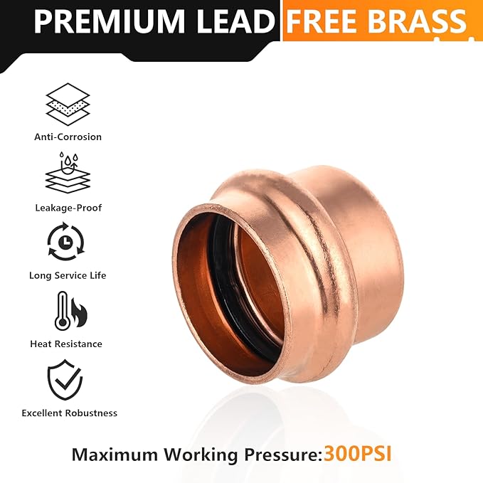 100-Pack HeSun Copper Press End Cap(Plug), 1" Pressure Fittings, Press Fit for Copper Tube Connection(PRESS021-100)