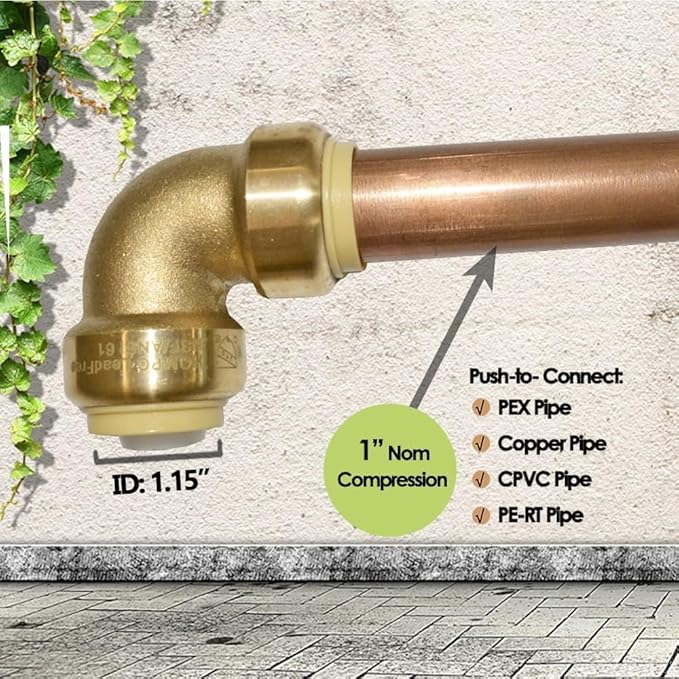 HQMPC Pex Fitting 1" Inch Push Fit Elbow 90-Degree -push to connect elbow Push-to-Connect Plumbing Fitting for Copper, PEX, CPVC (6 Sets, 1")