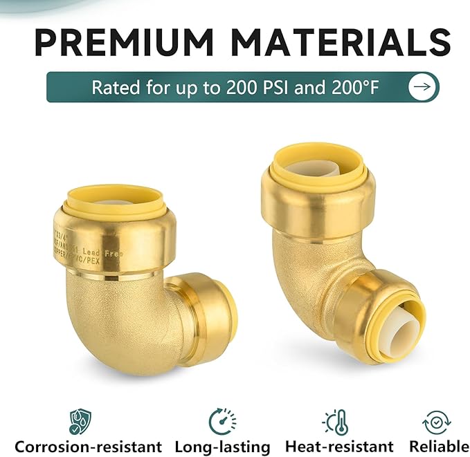 (Pack of 5) Niikappu 1 Inch x 3/4 Inch Reducing Elbow Brass Fitting, Push to Connect Plumbing Brass Fittings, PEX, Copper, CPVC, PE-RT Pipes