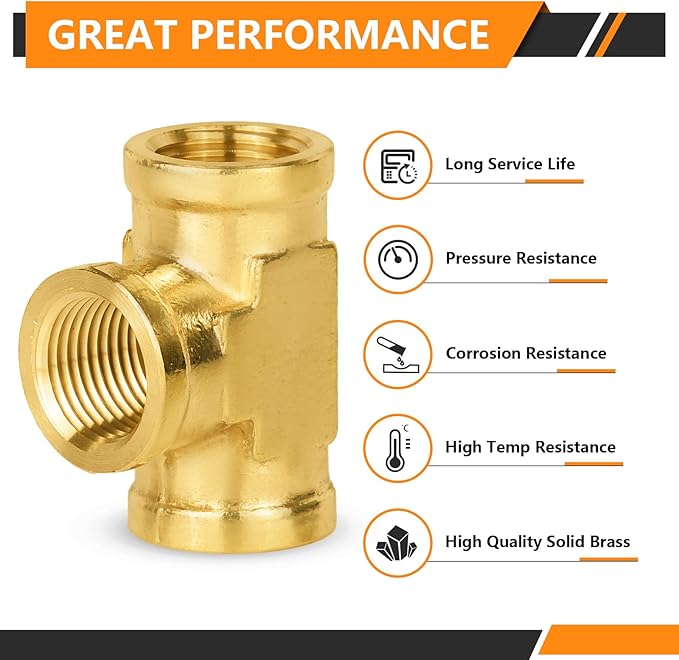 100-PCs HeSun Brass Pipe Fitting, 3/8" x 3/8" x 3/8" NPT Female Thread Tee