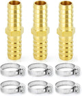 ChillWaves Brass Hose Barb Fittings, Splicer Mender Union 1/2" Barb x 1/2" Barb with Hose Clamp Hose Repair Kit For Water/Fuel/Air(3-PACK)